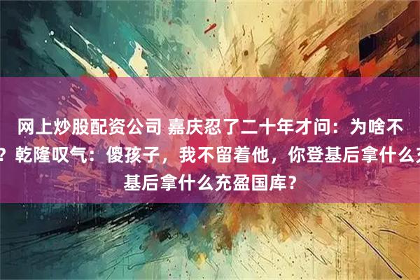 网上炒股配资公司 嘉庆忍了二十年才问：为啥不早杀和珅？乾隆叹气：傻孩子，我不留着他，你登基后拿什么充盈国库？